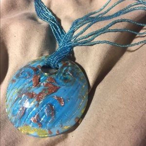Enameled shell necklace with glass beaded necklace